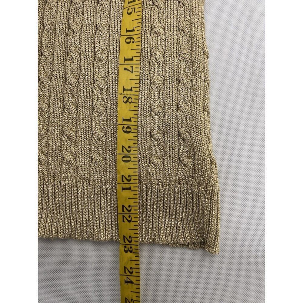 Lauren Ralph Lauren Metallic Gold Foil Cable Knit Pullover Sweater V Neck Medium - Picture 5 of 6